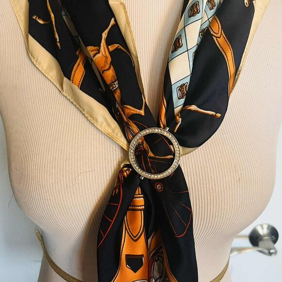 NWT Faux Silk Scarf — Equestrian Horse & Harness Print (New, Made in China) - Picture 2 of 9